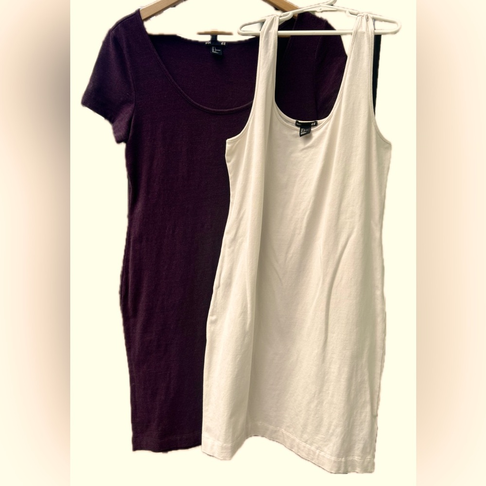 H&M Eggplant dress w/sleeves and Cream Tank dress #2-4-1 price